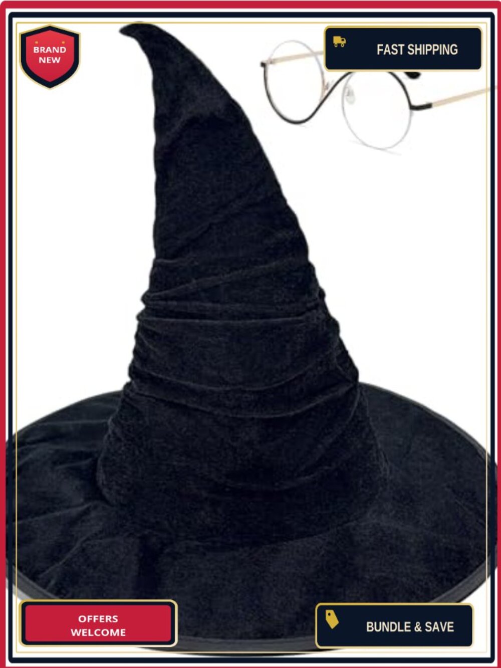 Witch Cosplay Accessory Set Hat Glasses Halloween Costume Party Prop